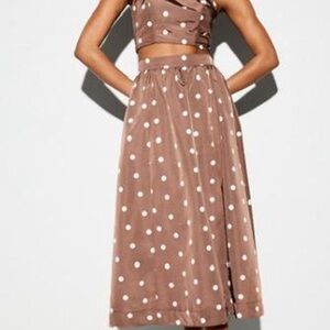 NWT Old Navy Taffeta Elegant Brown Polka Dot Skirt